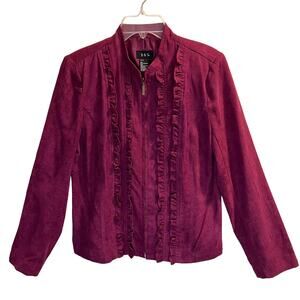 R.Q.T Womens Faux Suede Ruffles Full Zip Blazer Jacket Size Small Purple